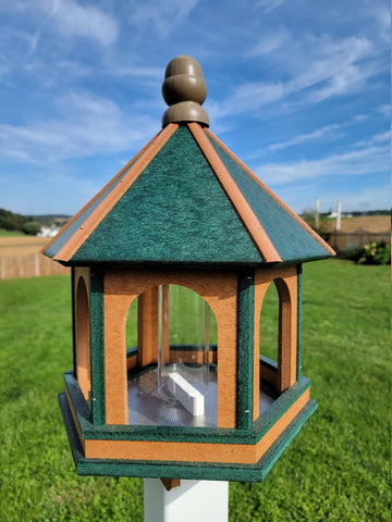 Amish Bird Feeder - Handmade - Arch Design - Large - Weather Resistant Poly Lumber - Premium Feeding Tube - Easy Mounting on 4