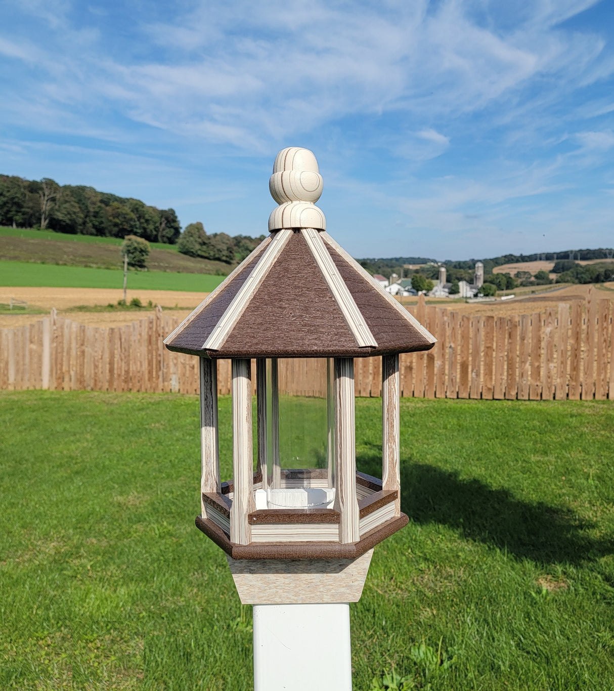 Amish Bird Feeder Handmade Poly Lumber Weather Resistant - Premium Feeding Tube - Post Mounted / Hanging Bird Feeders Outdoors