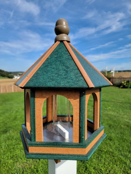 Bird Feeder - Large - Amish Handmade - Arch Design - Weather Resistant Poly Lumber - Premium Feeding Tube - Easy Mounting on 4"x4" Pole/Post