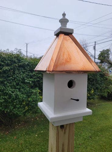 Birdhouse Copper Roof Wooden Handmade With 1 Nesting Compartment, Weather Resistant Birdhouse Outdoor