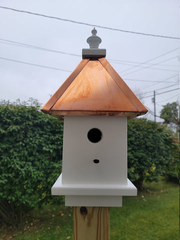 Birdhouse Copper Roof Wooden Handmade With 1 Nesting Compartment, Weather Resistant Birdhouse Outdoor