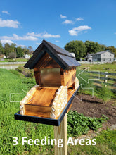 Load image into Gallery viewer, Bird Feeder Amish Handmade, White Pine and White Stones Bridge Design With 3 Feeding Areas
