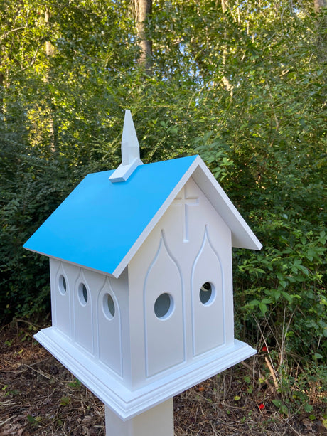 Chapel Birdhosue Handmade, Choose Roof Color, Bird House For The Outdoors, Pole Not Included