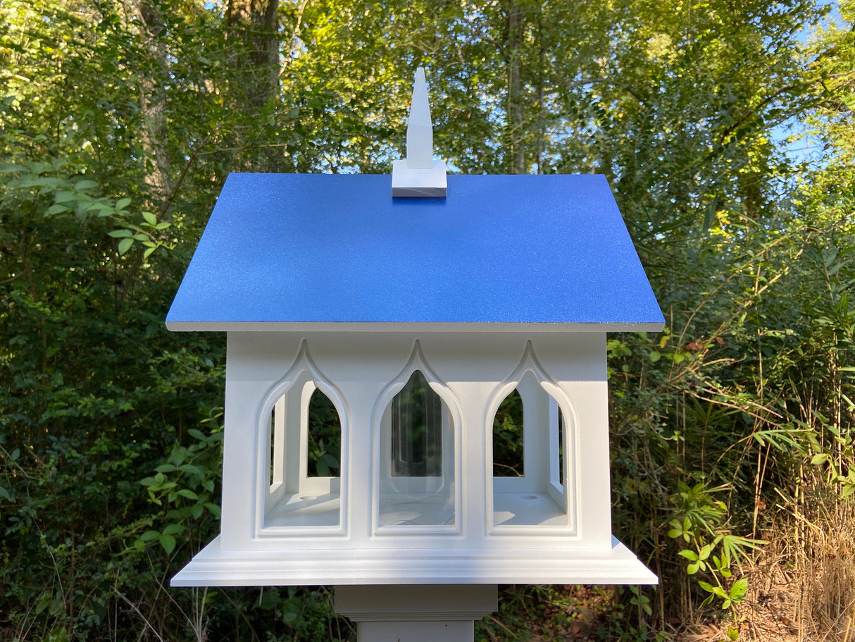 Chapel Bird Feeder Handmade, Choose Roof Color, Gothic Arches Design, Pole Not Included