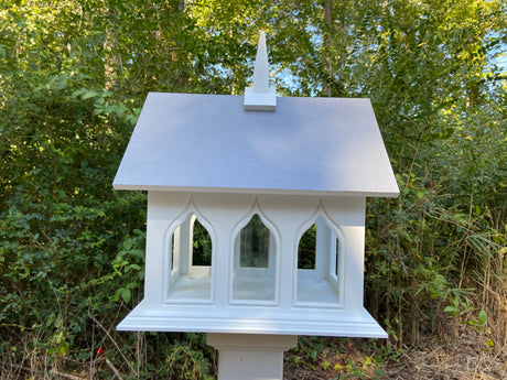 Chapel Bird Feeder Handmade, Choose Roof Color, Gothic Arches Design, Pole Not Included