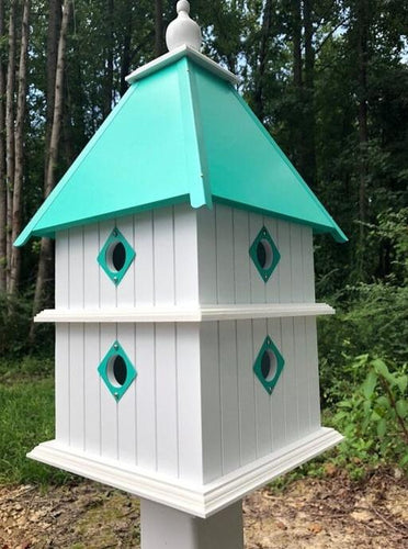 Birdhouse Handmade Choose Roof Color X-Large 2 Story 8 Nesting Compartments Vinyl PVC Bird House With Metal Predator Guards.