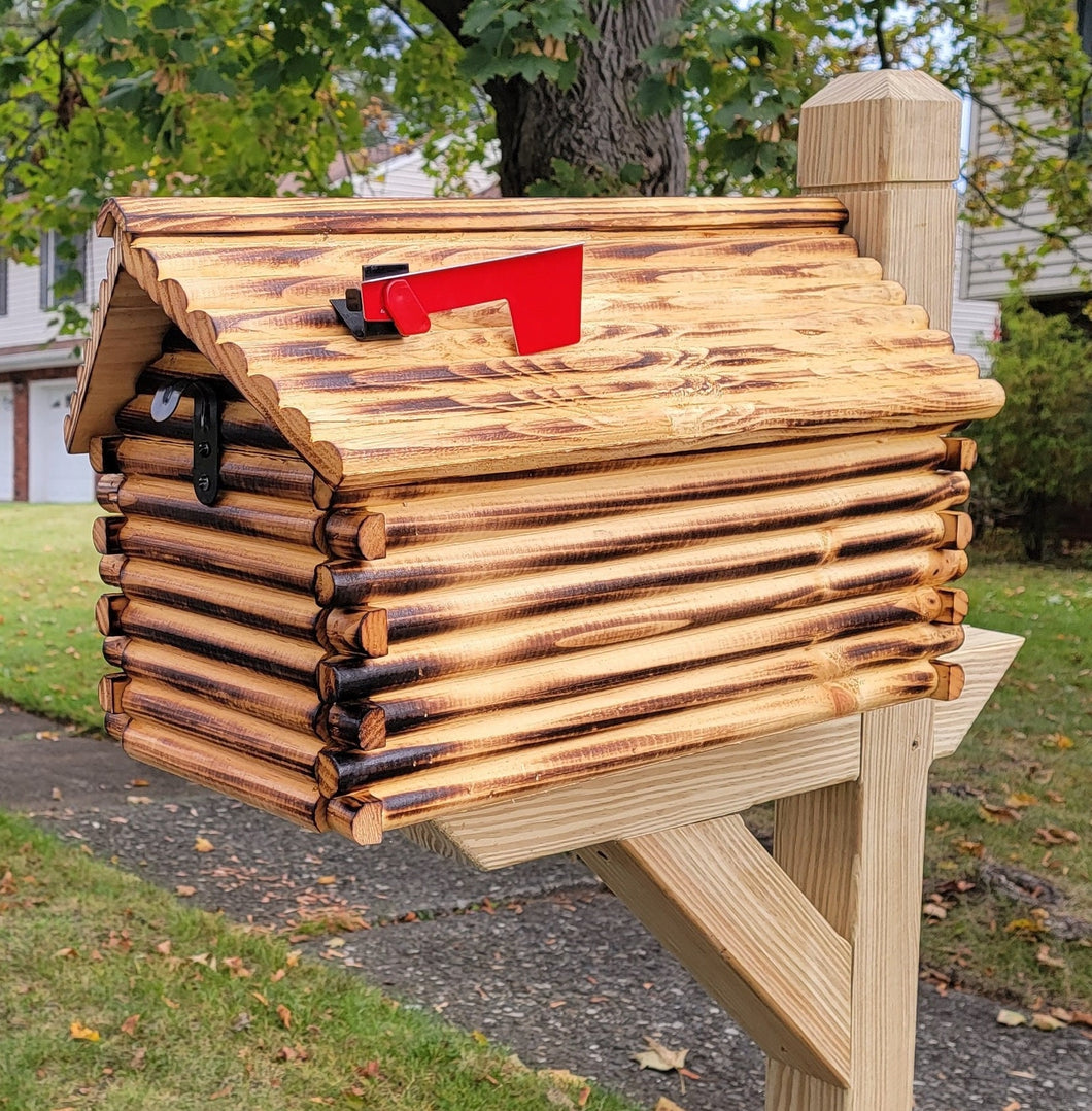 Pine Log Cabin Mailbox Amish Handmade With Metal Box Insert USPS Approved Country Mailbox