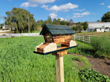 Load image into Gallery viewer, Bird Feeder Amish Handmade, White Pine and White Stones Bridge Design With 3 Feeding Areas
