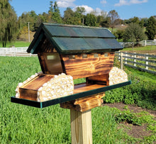 Load image into Gallery viewer, Bird Feeder Amish Made Large, Made of White Pine and White Stones, Bridge Design With 3 Feeding Areas
