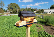 Load image into Gallery viewer, Bird Feeder Amish Made Large, Made of White Pine and White Stones, Bridge Design With 3 Feeding Areas
