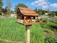 Load image into Gallery viewer, Western Bird Feeder Amish Handmade Large, Cedar Roof, Yellow Pine and White Stones
