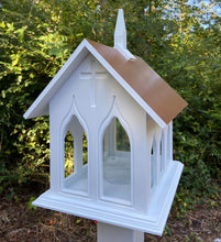 Load image into Gallery viewer, Chapel Bird Feeder Handmade, Choose Roof Color, Gothic Arches Design, Pole Not Included
