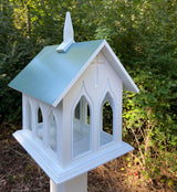 Chapel Bird Feeder Handmade, Choose Roof Color, Gothic Arches Design, Pole Not Included