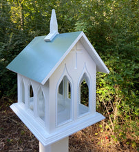 Load image into Gallery viewer, Chapel Bird Feeder Handmade, Choose Roof Color, Gothic Arches Design, Pole Not Included
