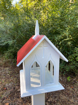 Chapel Bird Feeder Handmade, Choose Roof Color, Gothic Arches Design, Pole Not Included