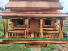 Load image into Gallery viewer, Log Cabin Birdhouse, Amish Handmade, Rustic, 2 Nesting Compartments With Cedar Roof, Yellow Pine, and Stone Chimney
