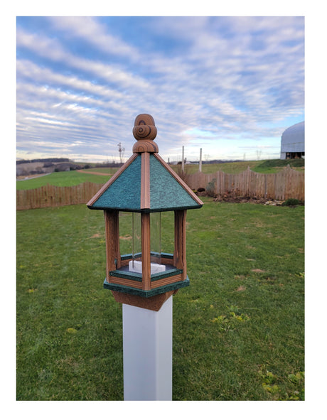 Amish Bird Feeder Handmade Poly Lumber Weather Resistant - Premium Feeding Tube - Post Mounted / Hanging Bird Feeders Outdoors