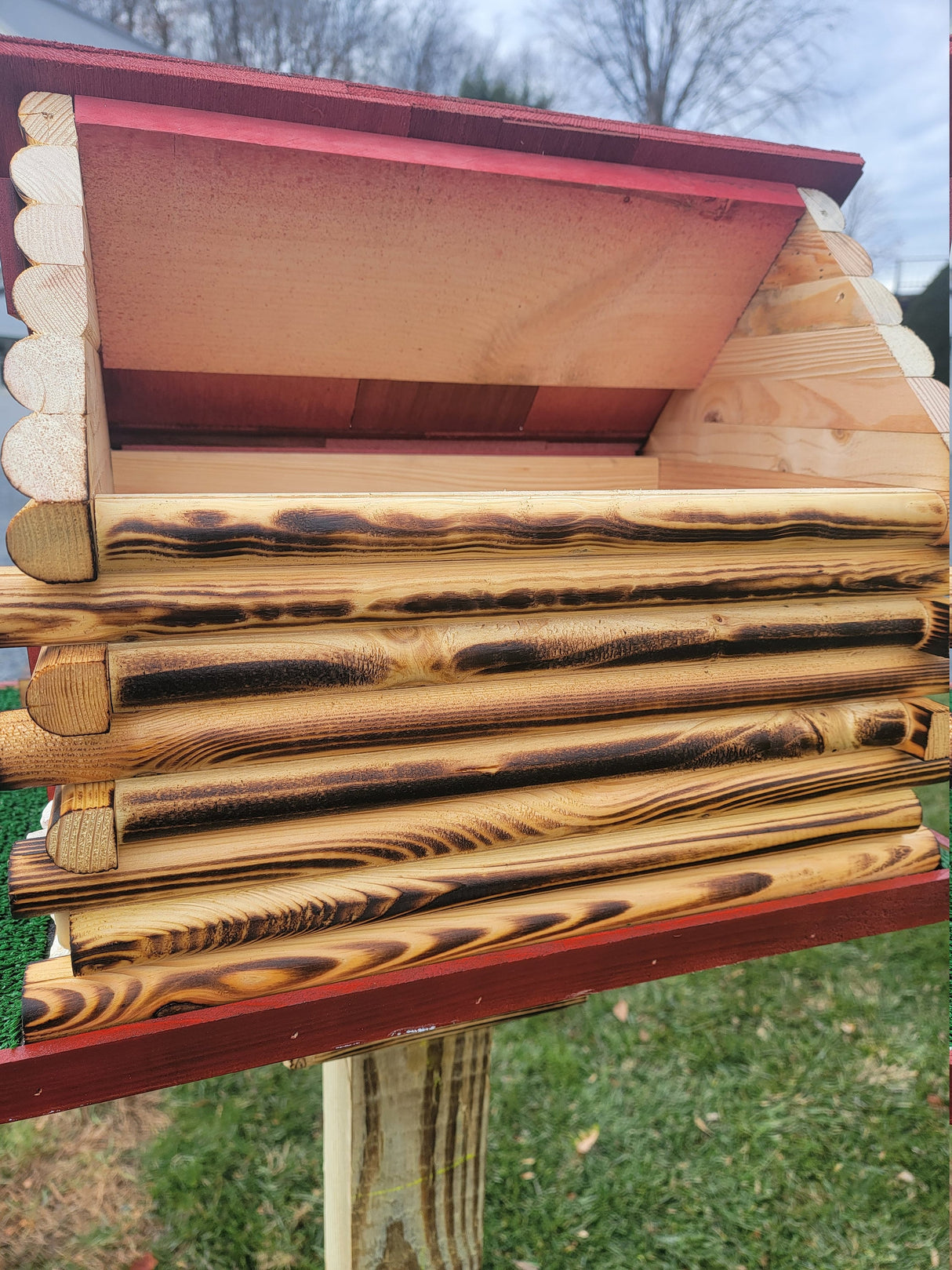 Western Bird Feeder Amish Handmade Large, Cedar Roof, Yellow Pine and White Stones