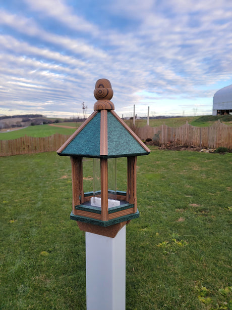 Amish Bird Feeder Handmade Poly Lumber Weather Resistant - Premium Feeding Tube - Post Mounted / Hanging Bird Feeders Outdoors