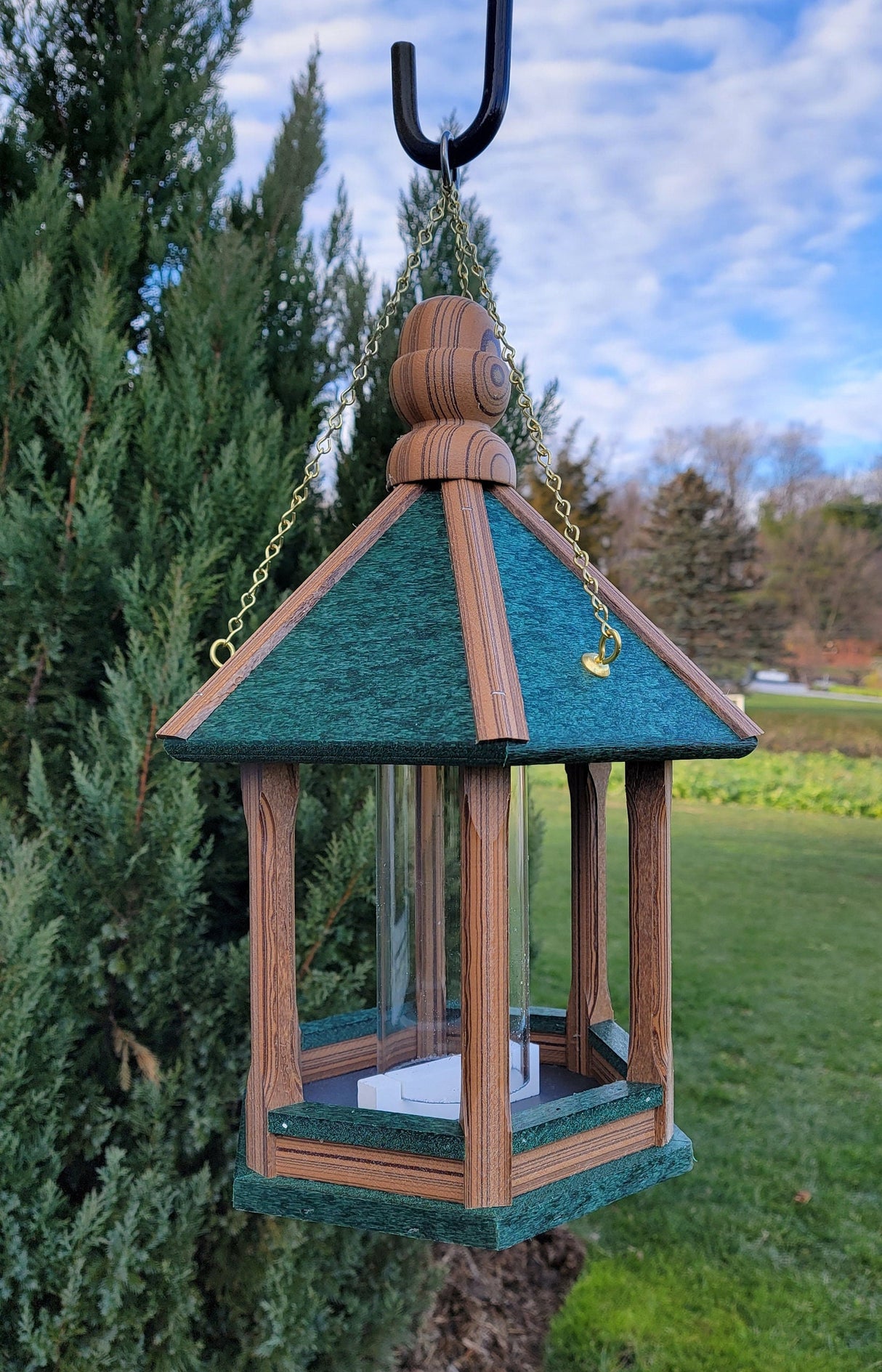 Amish Bird Feeder Handmade Poly Lumber Weather Resistant - Premium Feeding Tube - Post Mounted / Hanging Bird Feeders Outdoors