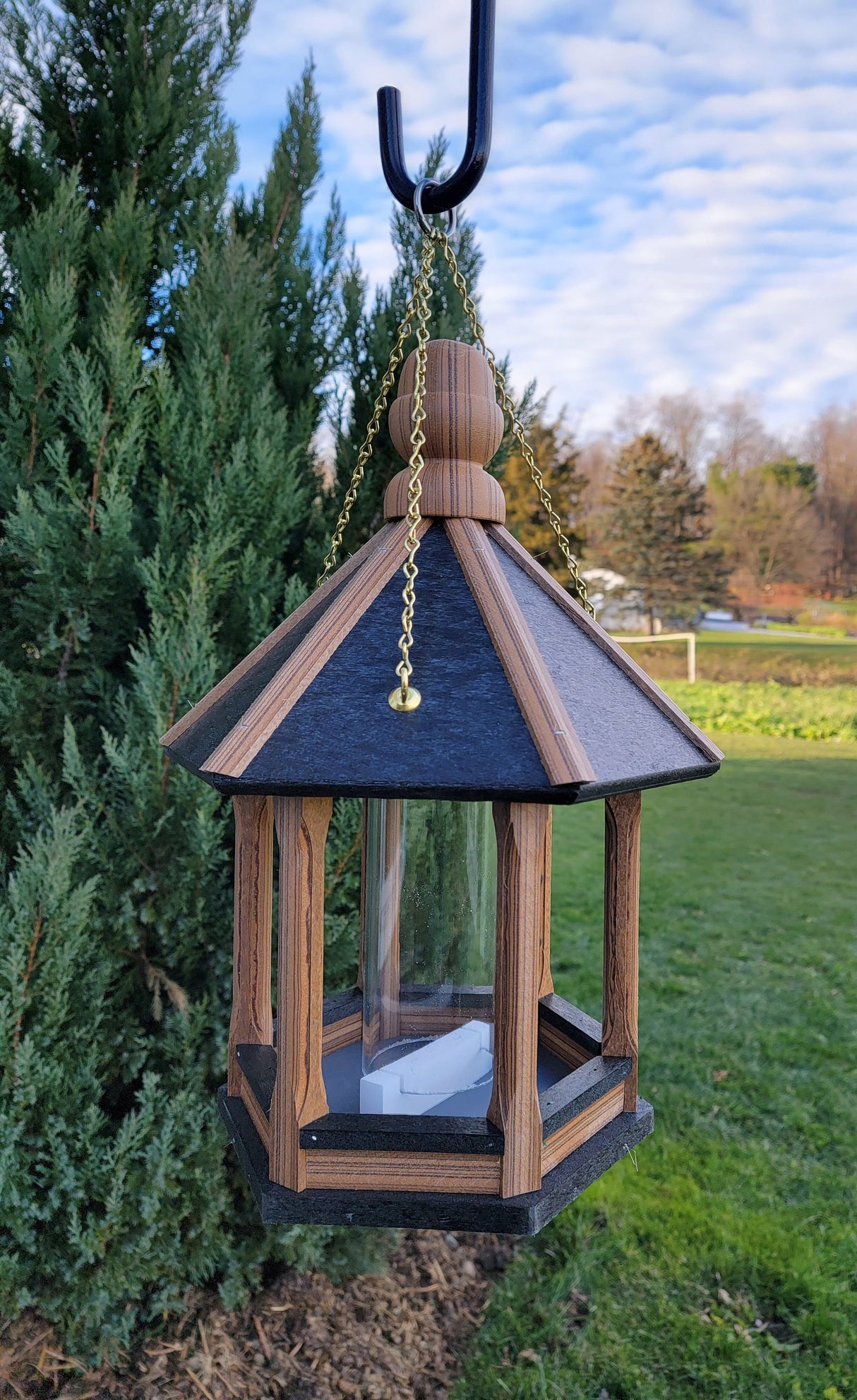 Amish Bird Feeder Handmade Poly Lumber Weather Resistant - Premium Feeding Tube - Post Mounted / Hanging Bird Feeders Outdoors