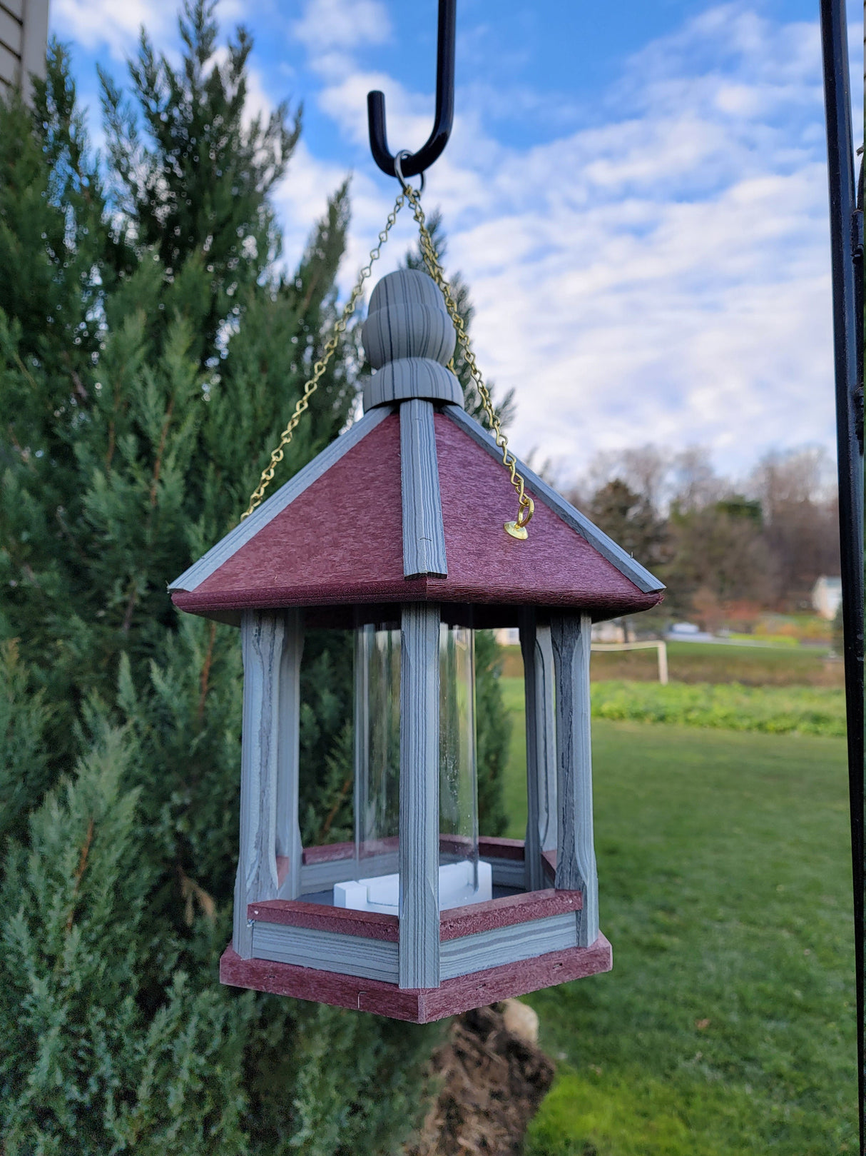 Amish Bird Feeder Handmade Poly Lumber Weather Resistant - Premium Feeding Tube - Post Mounted / Hanging Bird Feeders Outdoors