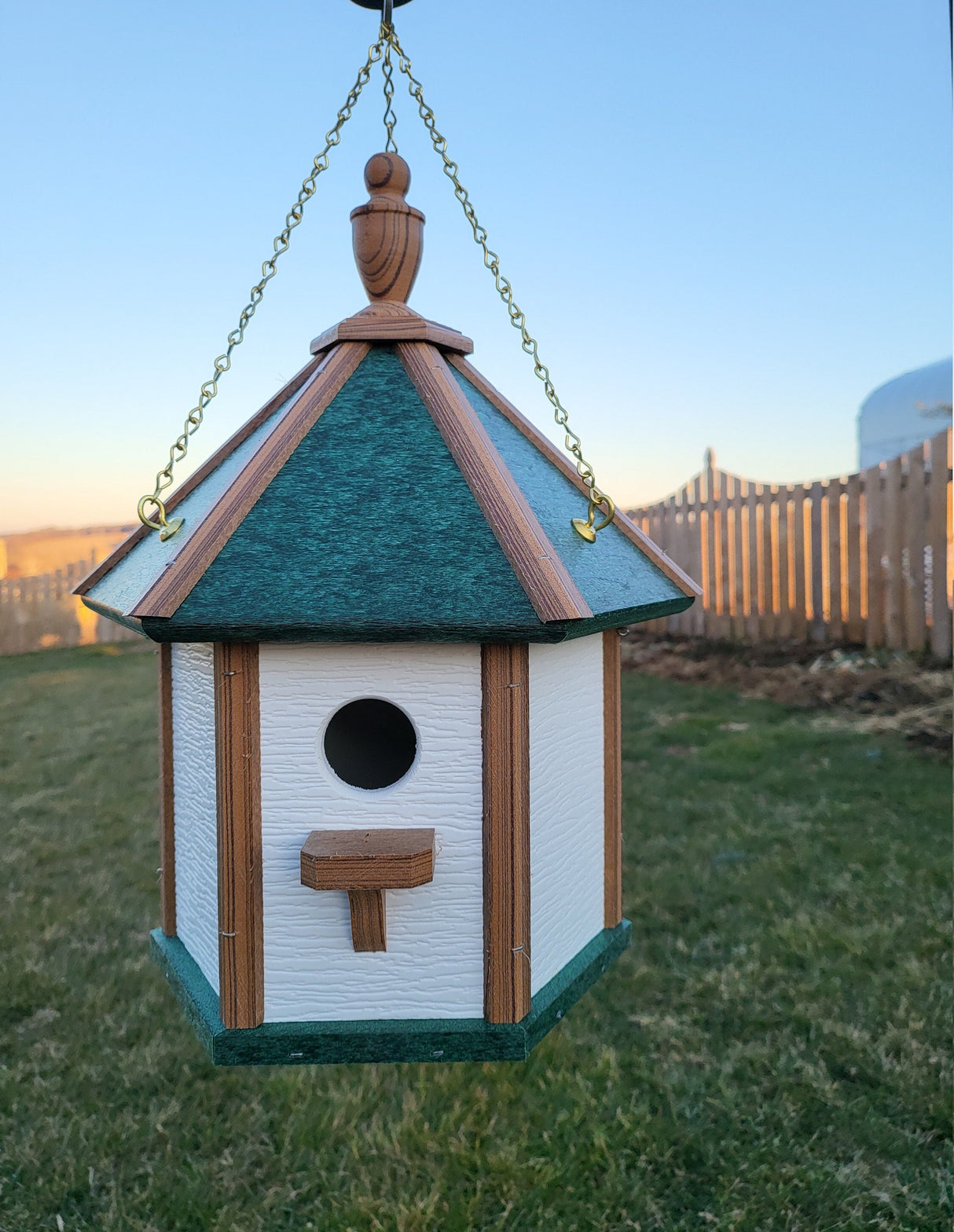 Amish Made Hanging Bird House, Handcrafted Gazebo Birdhouse 1 Nesting Compartment