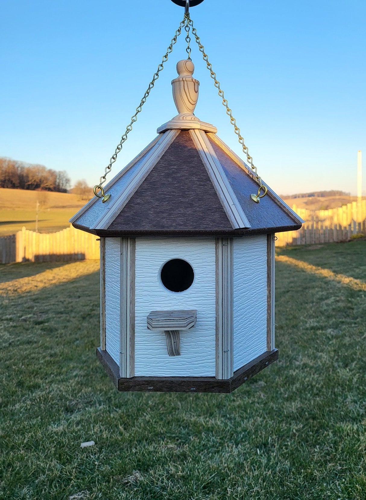 Amish Made Hanging Bird House, Handcrafted Gazebo Birdhouse 1 Nesting Compartment