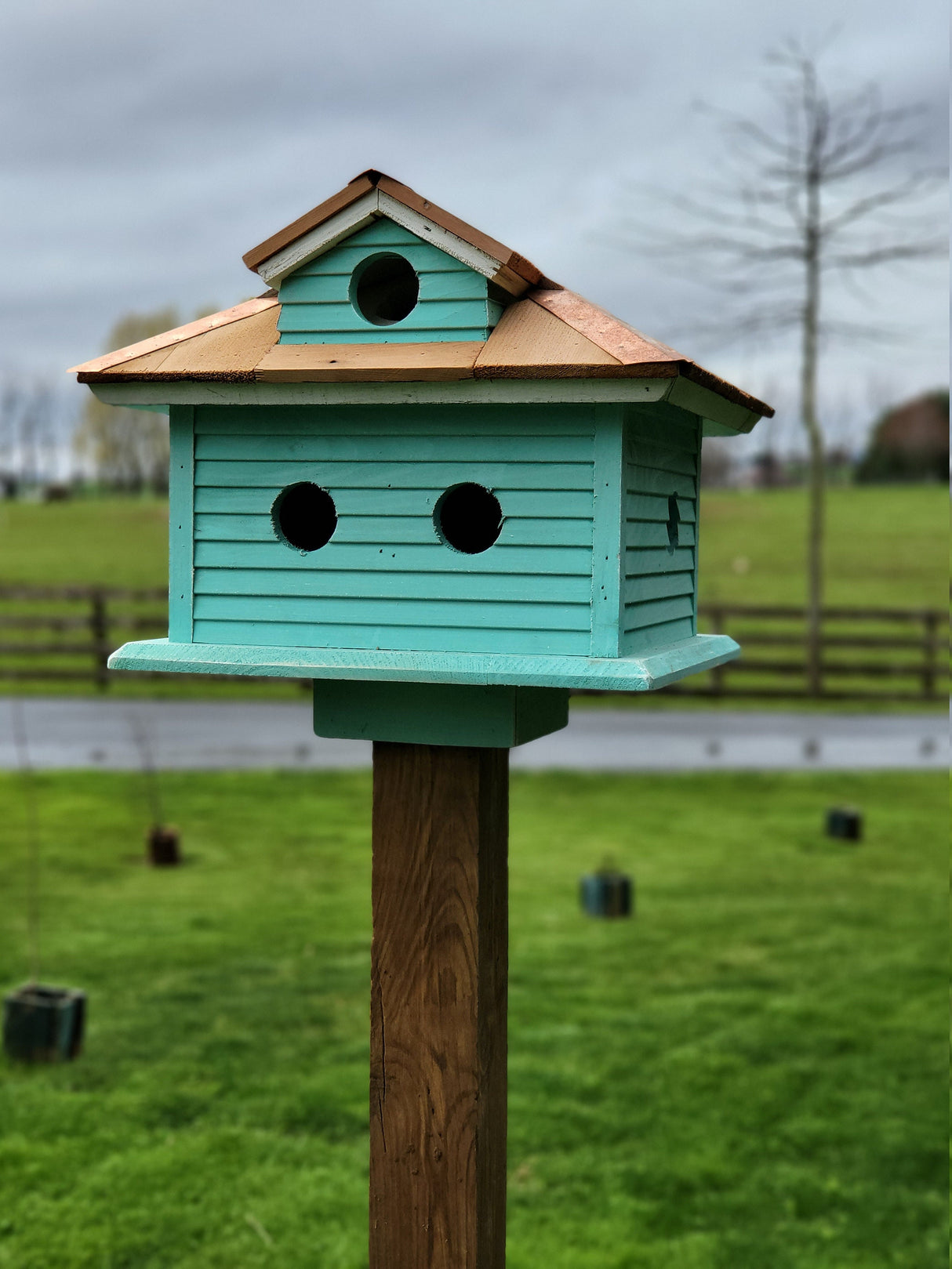 Amish Handmade Purple Martin Bird House Primitive Design - Cedar Roof, Copper Trim, With 5 Nesting Compartments - Birdhouse outdoor