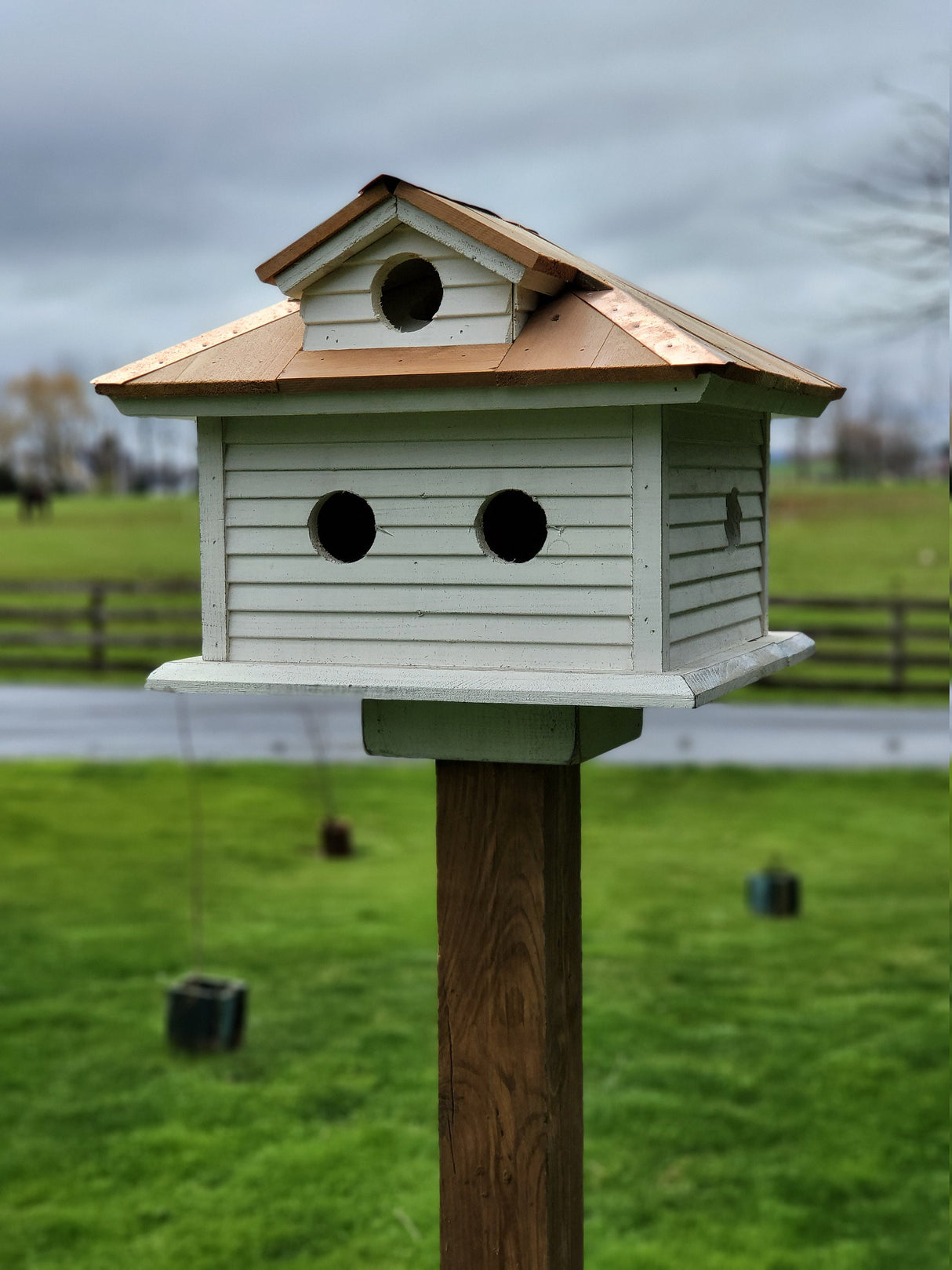 Amish Handmade Purple Martin Bird House Primitive Design - Cedar Roof, Copper Trim, With 5 Nesting Compartments - Birdhouse outdoor