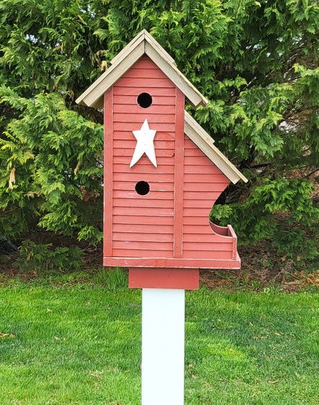 Bird Feeder and House Amish Handmade, Wooden Birdhouse and Feeder Combo