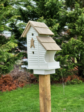 Bird Feeder and House Amish Handmade, Wooden Birdhouse and Feeder Combo