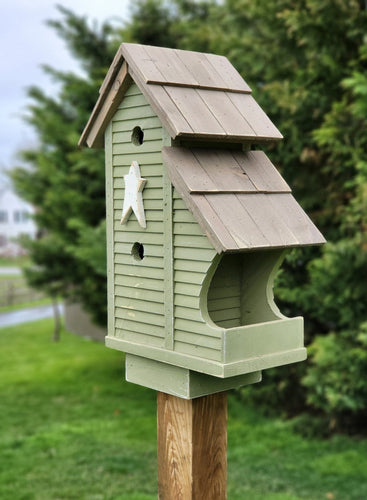 Bird Feeder and House Amish Handmade, Wooden Birdhouse and Feeder Combo