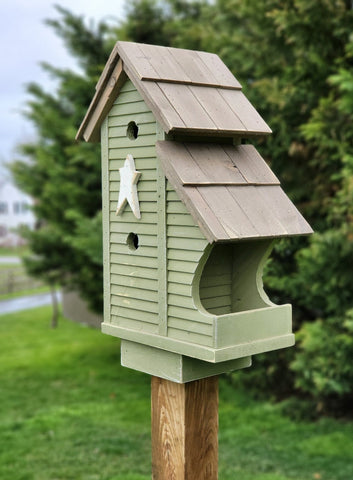 Bird Feeder and House Amish Handmade, Wooden Birdhouse and Feeder Combo