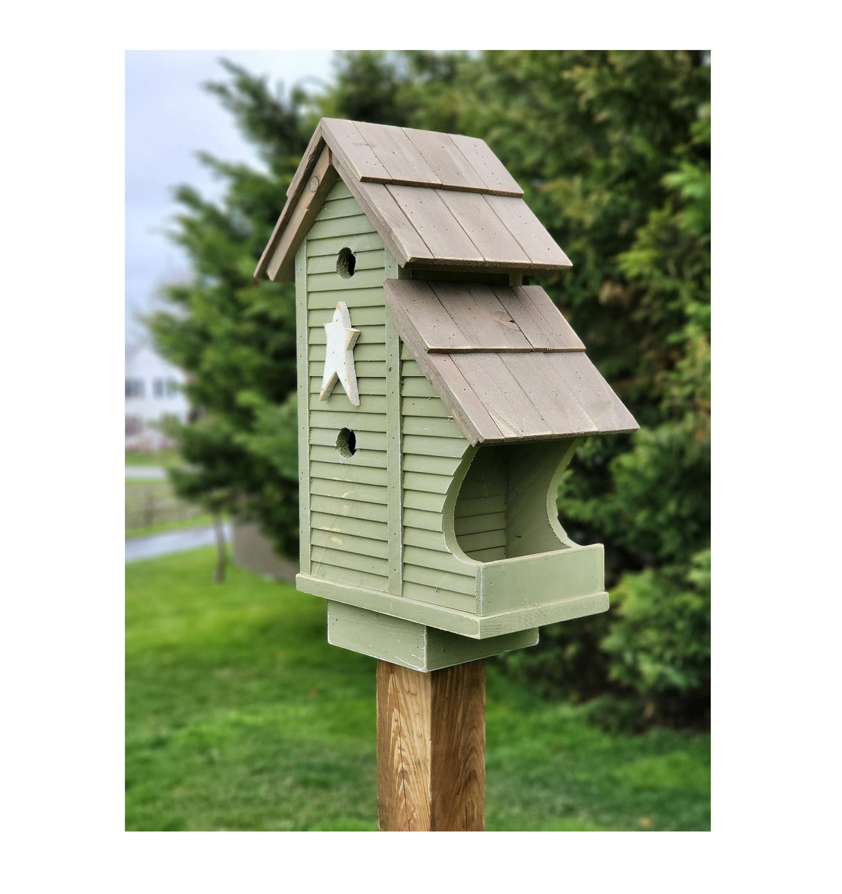 Bird House and Feeder Combo Amish Handmade Wooden