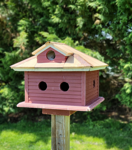 Purple Martin Amish Handmade Cedar Roof With Copper Trim Birdhouse, 5 Nesting Compartments - Birdhouse outdoor