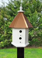 Load image into Gallery viewer, Bird House - 4 Nesting Compartments - Handmade - Weather Resistant - Wooden - Copper Roof - Birdhouse Outdoor - Post Not Included
