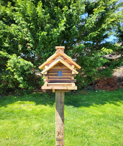 Log Cabin Bird Feeder, Amish Handmade, Cedar Roof