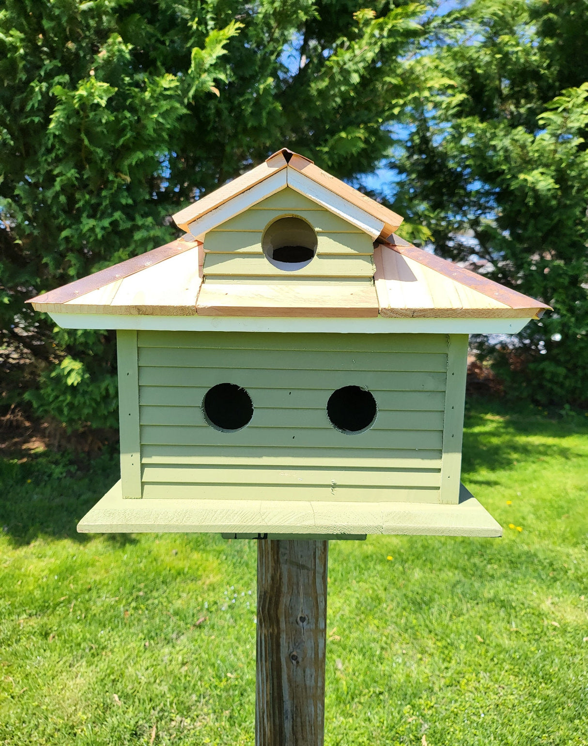 Amish Handmade Purple Martin Bird House Primitive Design - Cedar Roof, Copper Trim, With 5 Nesting Compartments - Birdhouse outdoor