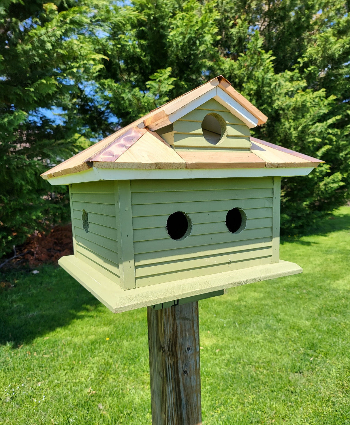 Amish Handmade Purple Martin Bird House Primitive Design - Cedar Roof, Copper Trim, With 5 Nesting Compartments - Birdhouse outdoor