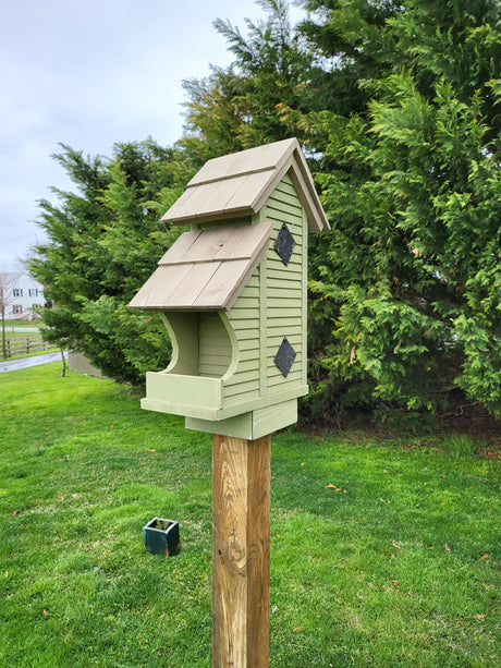 Bird Feeder and House Amish Handmade, Wooden Birdhouse and Feeder Combo