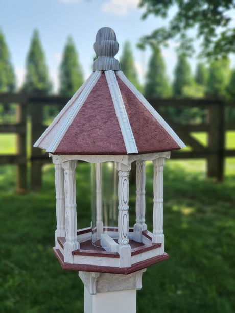 Amish Bird Feeder Handmade With a Rustic Designed Trim, Poly Lumber With Premium Feeding Tube - Easy Mounting - Bird Feeders For Outdoors