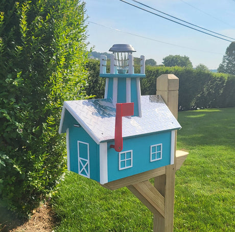 Amish Mailbox With Solar Lighthouse - Wood or Poly Lumber - Handmade Active - Mailboxes