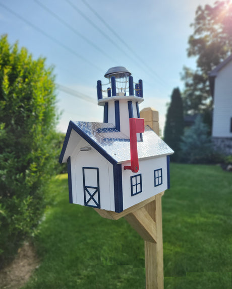 Amish Mailbox With Solar Lighthouse - Wood or Poly Lumber - Handmade Active - Mailboxes