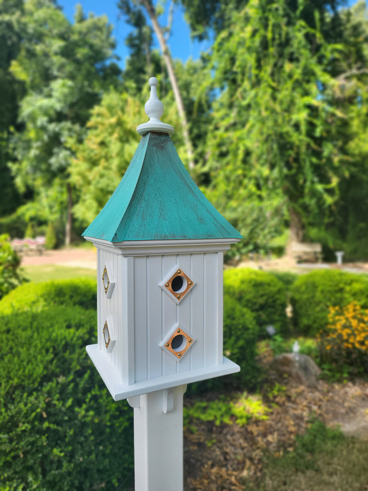 Patina Copper Roof Birdhouse Handmade Large With 8 Nesting Compartments Weather Resistant Birdhouses Outdoor