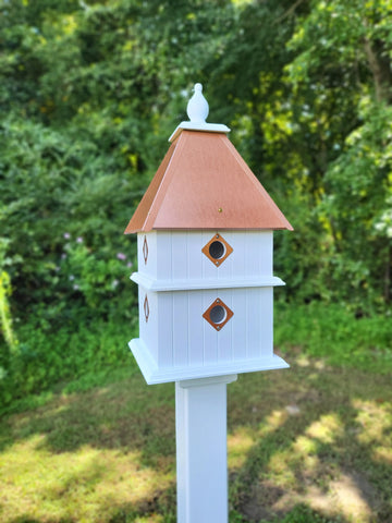 Bird House - 8 Nesting Compartments - Handmade - Large - Metal Predator Guards - Weather Resistant - Pole Not Included - Birdhouse Outdoor
