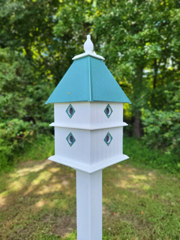 Bird House - 8 Nesting Compartments - Handmade - Large - Metal Predator Guards - Weather Resistant - Pole Not Included - Birdhouse Outdoor