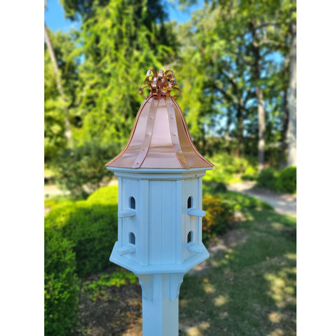 Bell Copper Roof Bird House With Curly Copper Design, 8 Nesting Compartments, Extra Large Weather Resistant Birdhouse