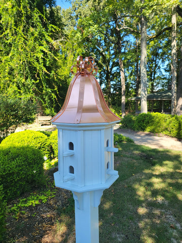 Bell Copper Roof Bird House With Curly Copper Design, 8 Nesting Compartments, Extra Large Weather Resistant Birdhouse