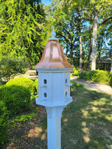 Extra Large Bird House With Copper Roof Handmade, Roof Styles, Octagon Shape, 8 Nesting Compartments, Copper, Patina, Guards/Perch Birdhouse